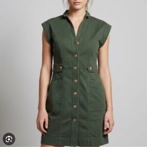 LOFT Olive Utility Button-Front Mini Dress